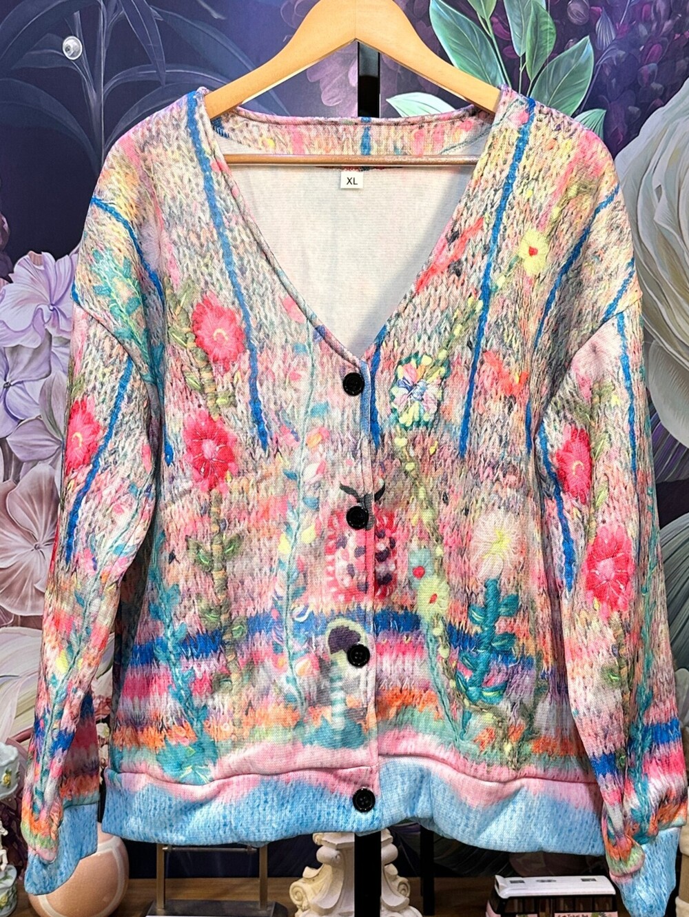 XL Cardigan Sweater Boho Whimsical Artsy Cottagecore Y2K Festival Floral Print